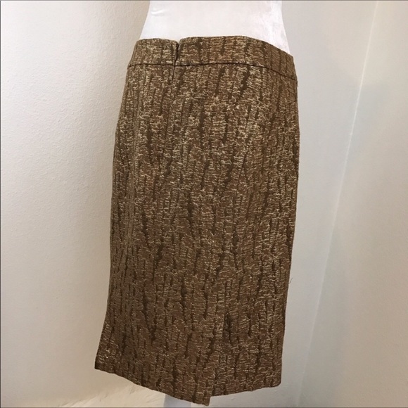 🌺J.Crew Gold Metallic Pencil Skirt Silk/ Wool🌺 - Picture 5 of 6